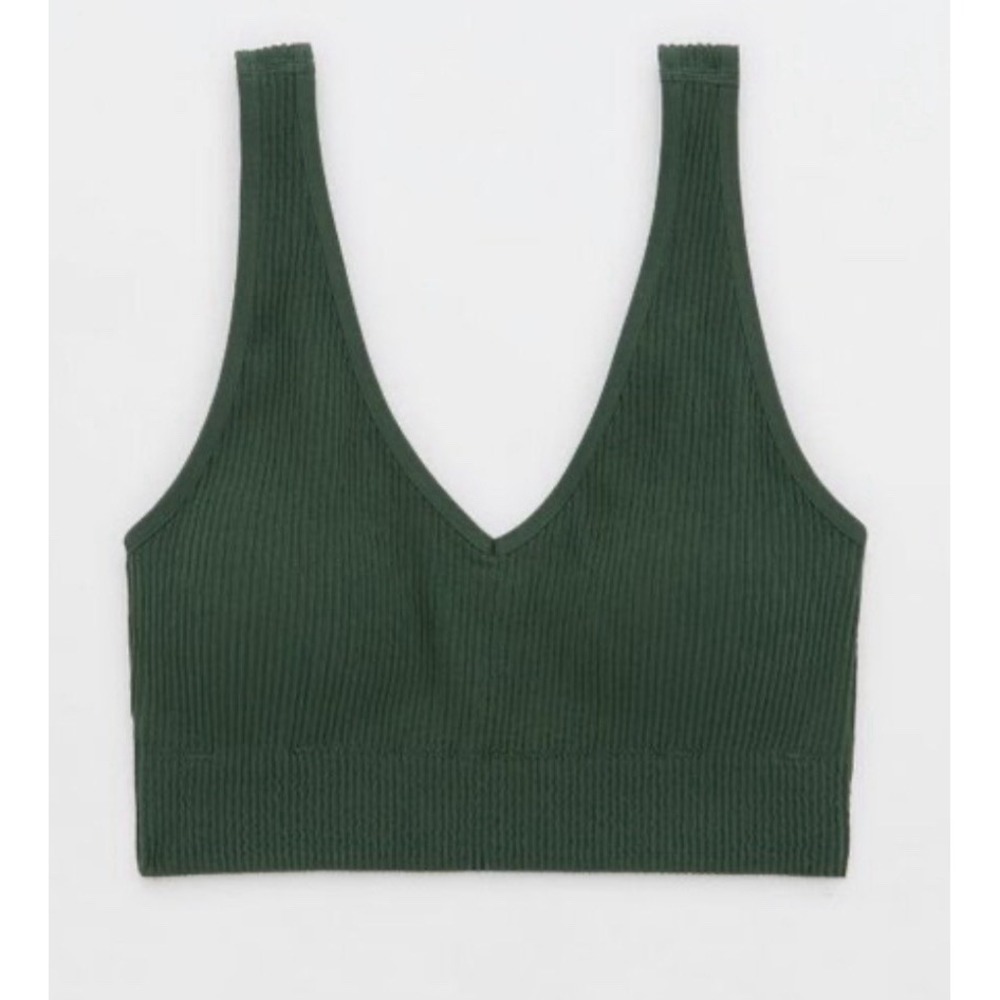 NWT Aerie Superchill Seamless Padded Voop Bralette In Sycamore Green Size L